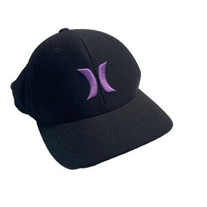 Hurly black flexfit H20-Dri hat cap purple logo size S / M